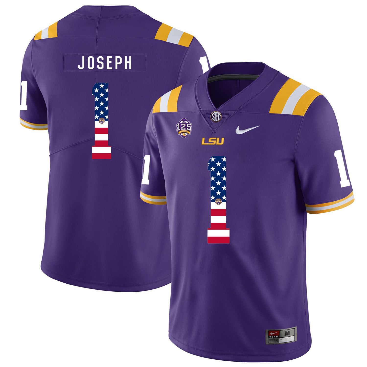 Men LSU Tigers #1 Joseph Purple Flag Customized NCAA Jerseys
